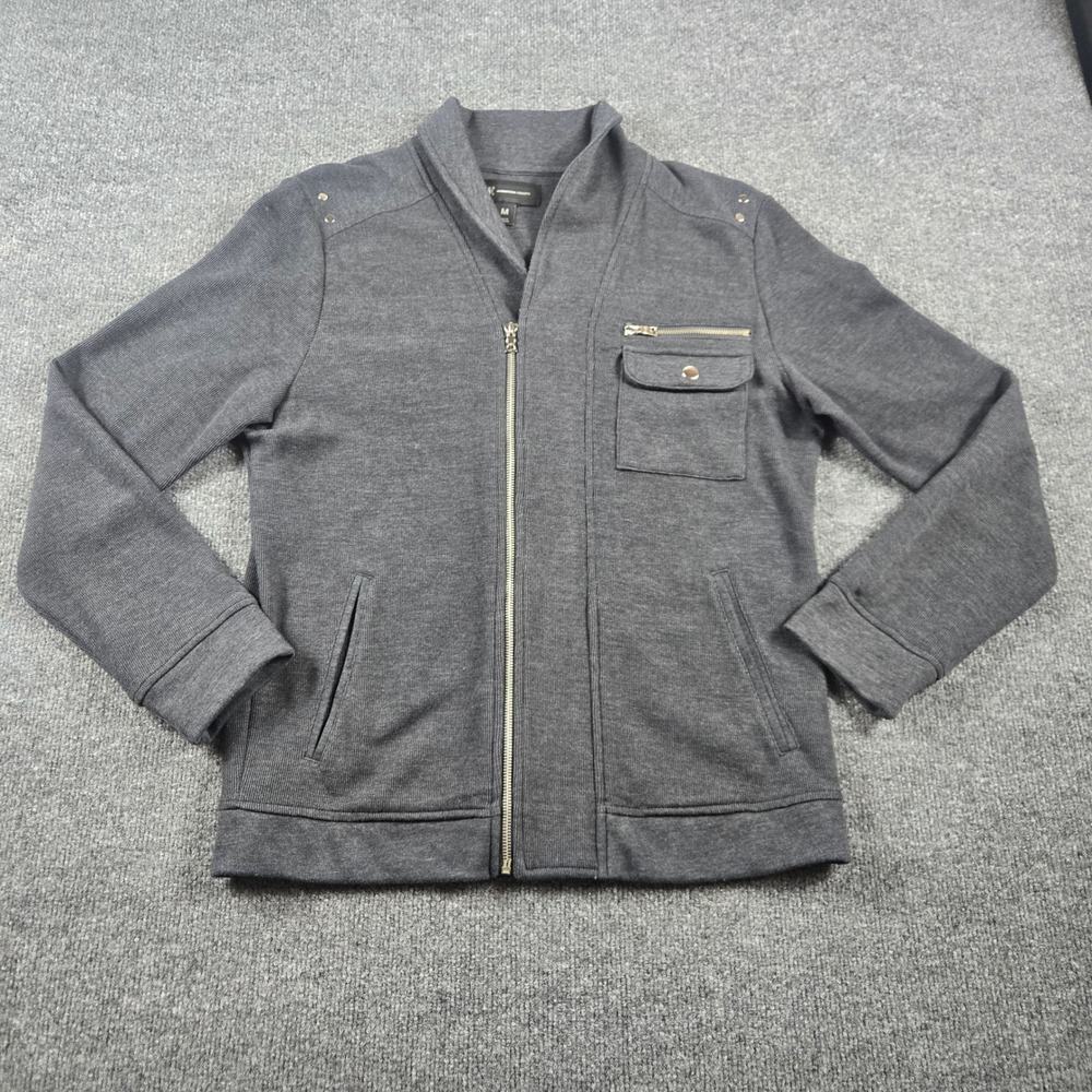 INC International Concepts Full Zip Jacket Mens Medium Gray Ribbed Moto Shawl M